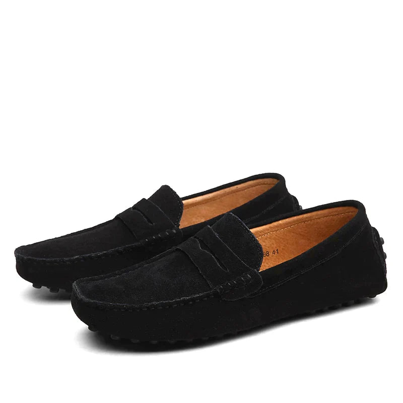 Zwarte suède loafers heren met Italiaans design
