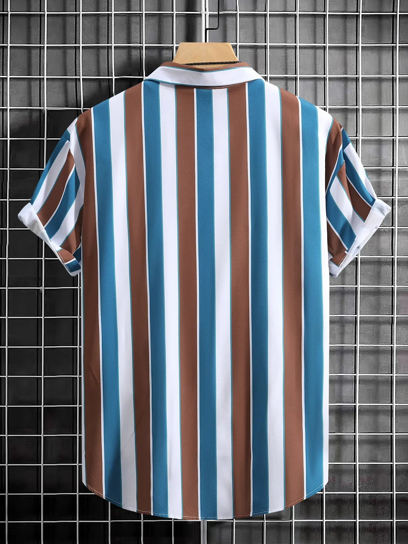 gestreept overhemd in blauw wit en bruin
