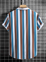 gestreept overhemd in blauw wit en bruin
