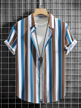herenoverhemd gestreept wit blauw bruin
