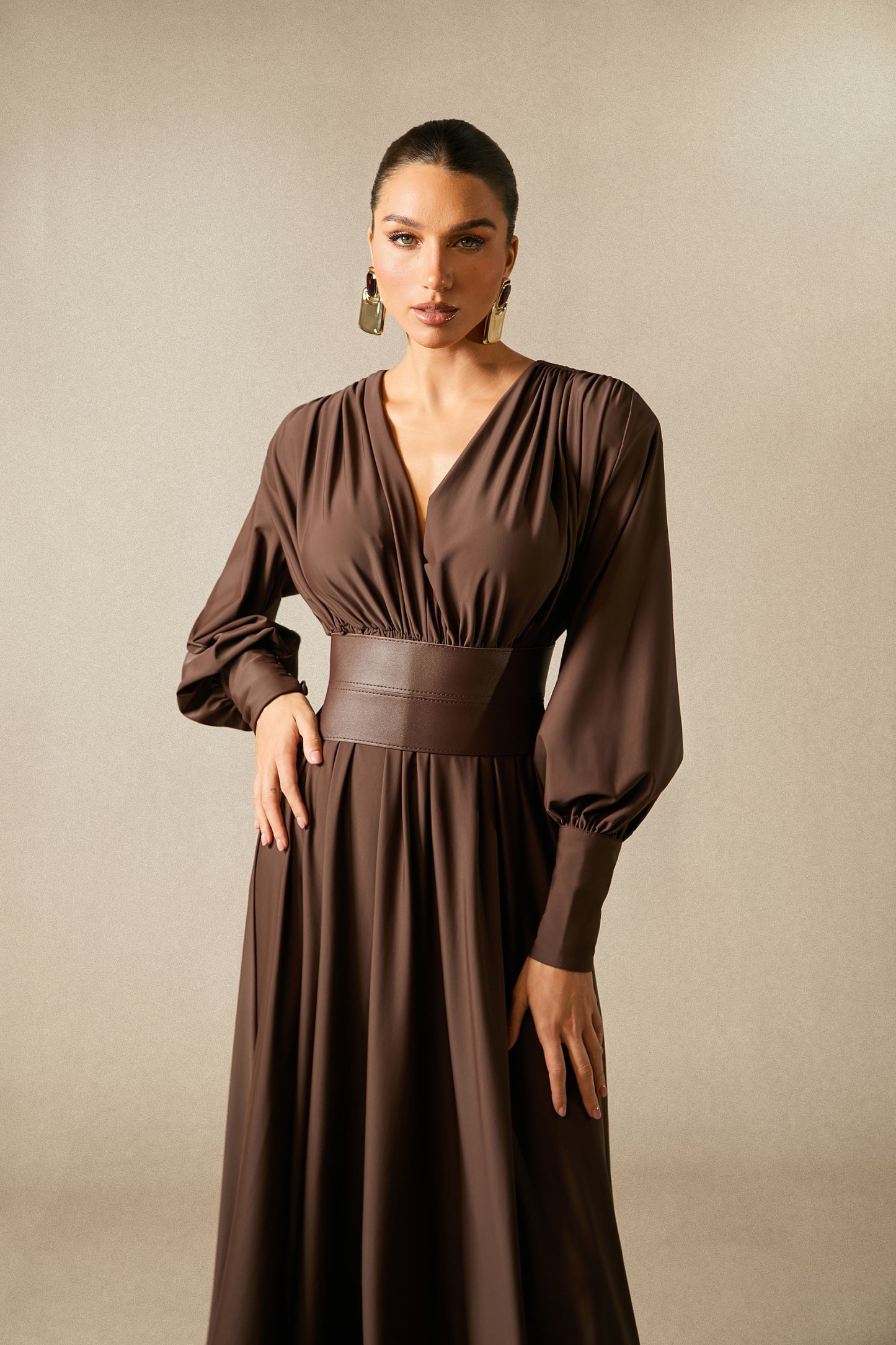 Elegantes Maxi-Kleid braun im Outdoor-Look