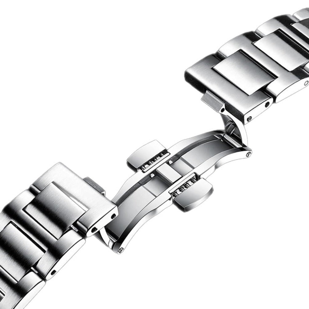 roestvrijstalen herenhorloge met lichtgevende wijzers
