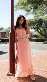 abrikooskleurige maxi rok dames
