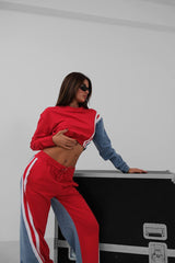 Taliya Set Damen rot cropped hoodie und loose fit hose
