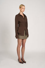 Asymmetrischer Saum Wickeldesign Bluse Braun
