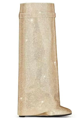 Noarè Glitzerstiefel Damen in Gold mit Kristallbesatz