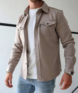 Beige casual herenoverhemd met klassieke kraag