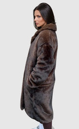 Eleganter Kunstpelzmantel Melania in Schokoladenbraun für Damen