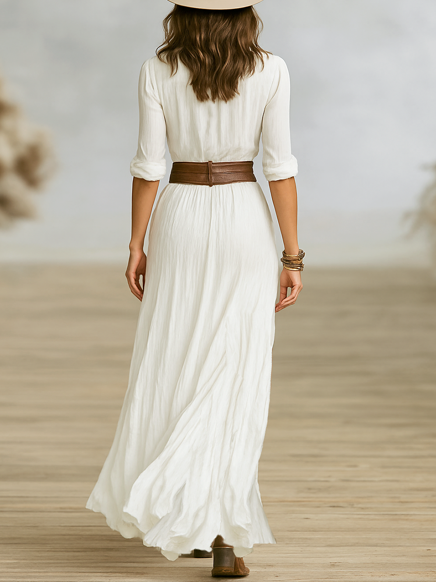A-Linien-Maxikleid Damen lang mit Hemdkragen – Annabel von Talaine, Seitenansicht