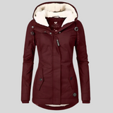 Bordeaux Winterjacke mit Kapuze und warmem Futter

