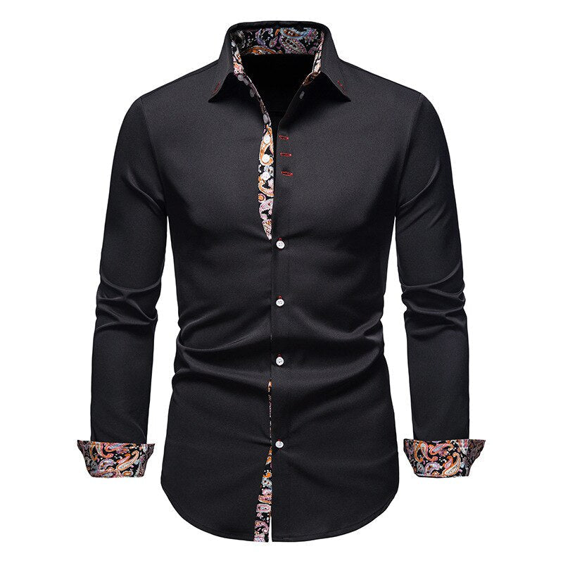 enzo paisley detail overhemd zwart heren met contrasterende details
