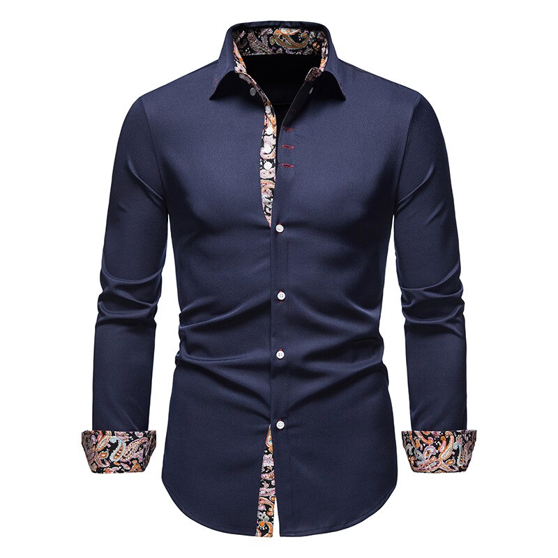 enzo paisley detail overhemd navy blauw heren zakelijk casual
