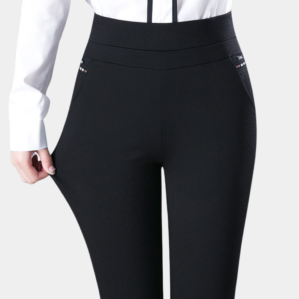 zwarte stretch broek met hoge taille en smalle pijpen voor dames

