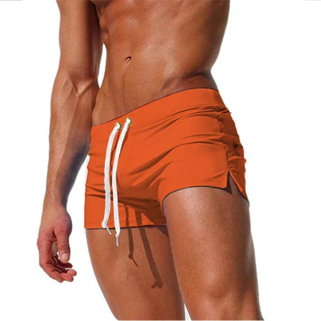 oranje heren zwemshort met elastische band en koordsluiting