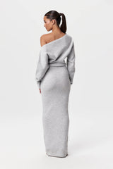 Amara Off-Shoulder Knit Maxi Dress elegante pasvorm
