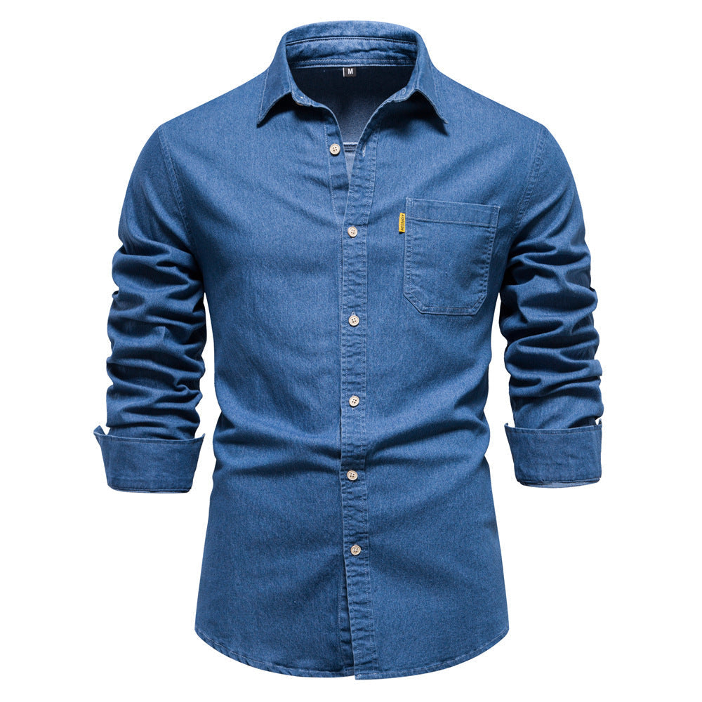 Aiden chambray overhemd donkerblauw met klassieke kraag,