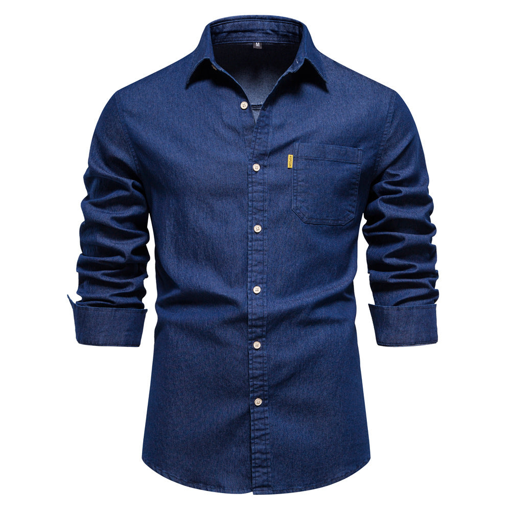Aiden chambray overhemd donkerblauw met klassieke kraag,
