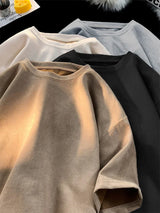 Zandkleurig oversized T-shirt met ronde hals
