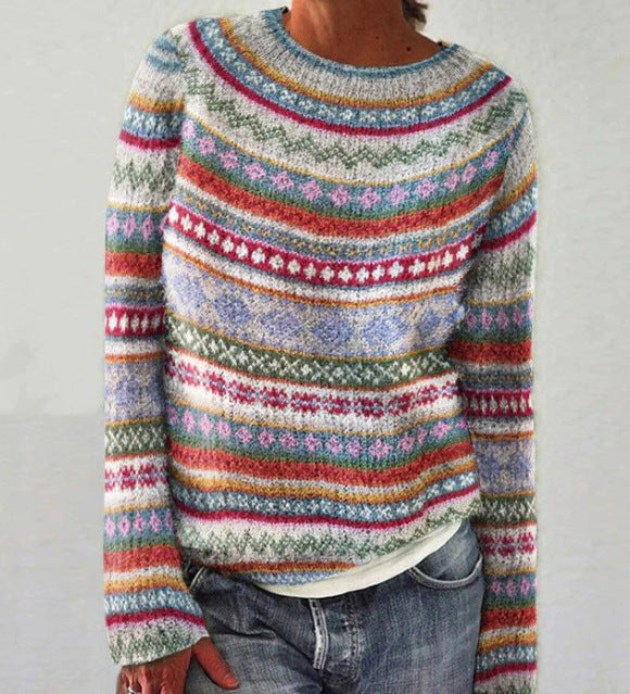 Strickpullover Damen Retro bunt mit Muster
