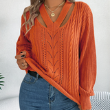 Anna Trendy Trui in oranje met opvallend breipatroon, zachte en comfortabele stof voor dames.