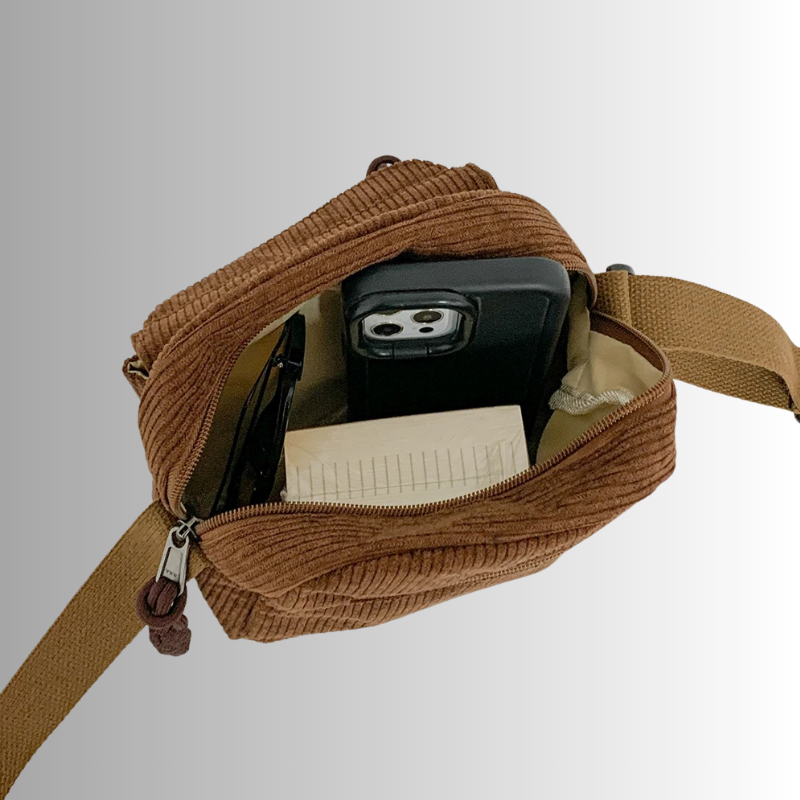 	Binnenkant van de bruine Urban Serenity Mini met telefoonvak