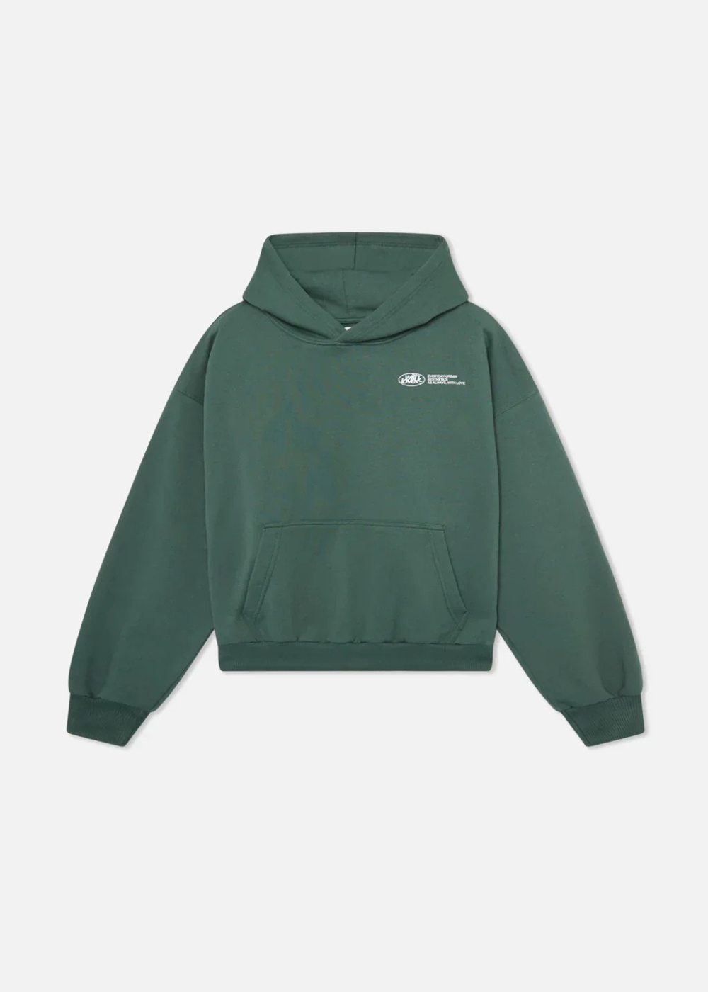 Grüner Oversized Hoodie Damen Vorderansicht mit Kapuze