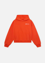 Oranger Oversize Hoodie Front mit Mini-Logo
