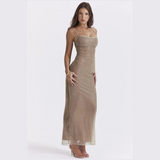 Dazzling Diva Goldfarbenes Maxi-Kleid mit Pailletten
