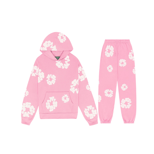 lichtroze bloemen trainingspak voor dames met hoodie en joggingbroek

