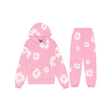 lichtroze bloemen trainingspak voor dames met hoodie en joggingbroek
