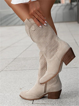 Josiane Cowboy Stiefel in Beige mit Blockabsatz