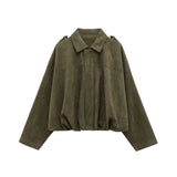 Olijfgroene korte suède look jas met epauletten
