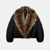 Eleonore Bomberjacke mit Kunstfellkragen schwarz – Vorderansicht