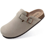 Comfort Clogs Damen Grau aus Wildleder mit Kork-Fußbett – Mavira von Talaine, Nahaufnahme