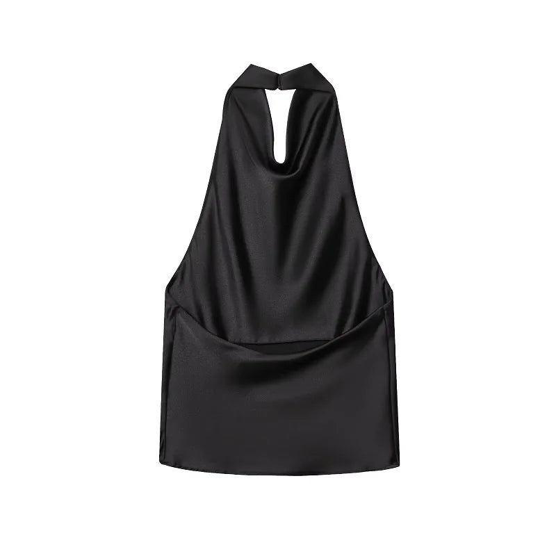 Satin Neckholder-Top Damen mit offenem Rücken elegant – Lacey von Talaine, Detailaufnahme