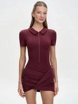 Set Damen Weinrot aus Poloshirt-Body und Wickelrock – Liva von Talaine, Farbansicht Weinrot