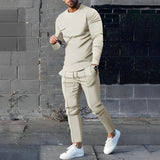 Beige heren trainingspak met lange mouwen en tapered broek