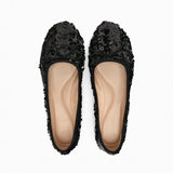 Veloura Pailletten-Ballerinas Champagne – Seitenansicht mit eleganter Silhouette