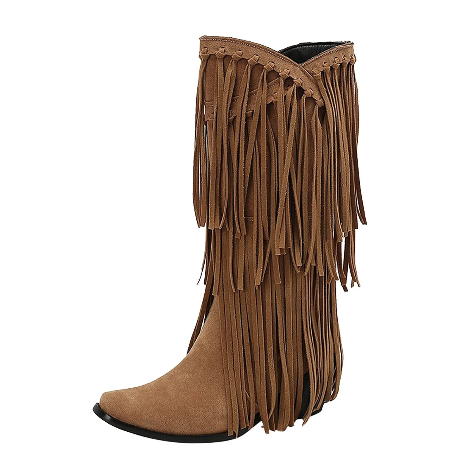 DesertSoul Fringe Boots | Hohe Damenstiefel mit Fransen & Blockabsatz