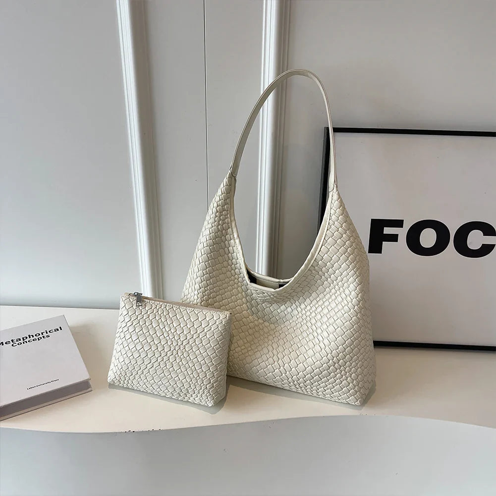 Amira Woven Tote | Shoulder Bag with Pouch 
