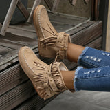 Wildaura Damen Boots beige mit Fransen & Nieten
