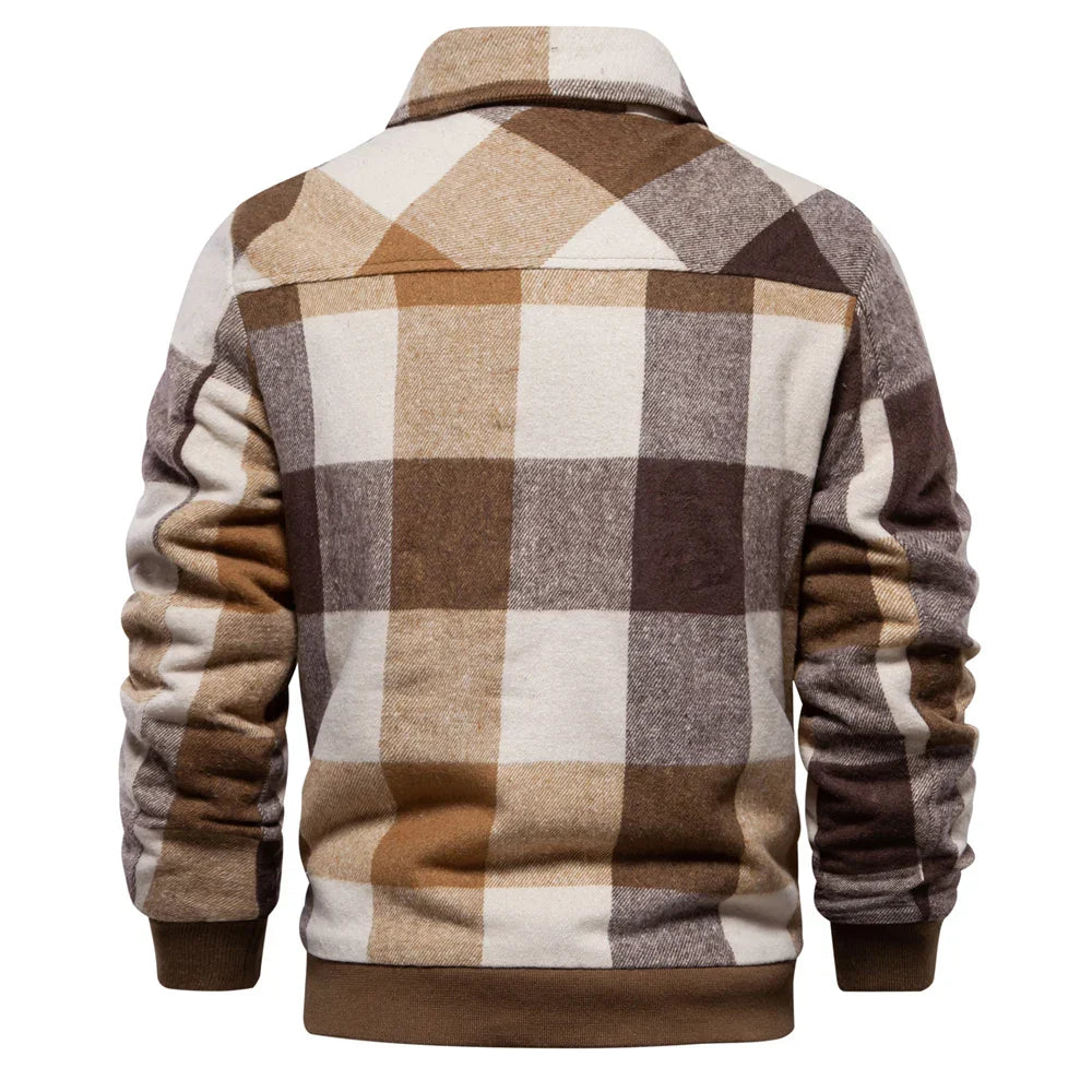 Heren corduroy jas met geruite voering
