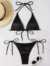 Lana | Metallic Satijnen Halter Bikini Set