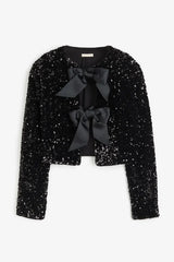 Noëlle Sparkle Glitzer Cardigan in Schwarz mit Schleifen