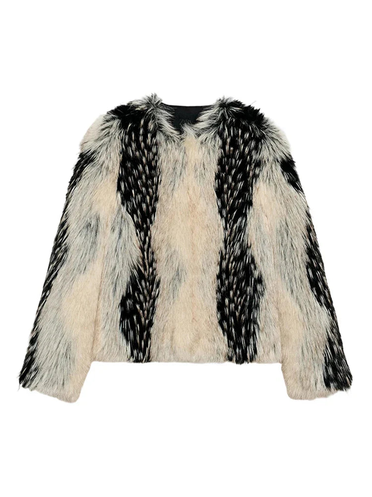 Solayne fluffy statement coat schwarz creme Vorderansicht