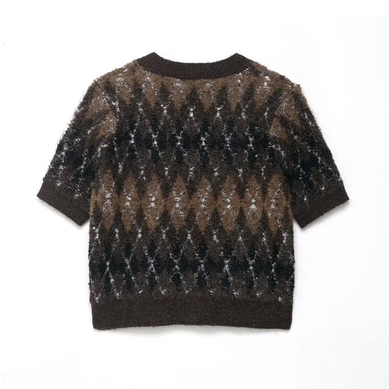 Marolyn | Kurze Strickjacke mit Argyle-Muster & Knöpfen