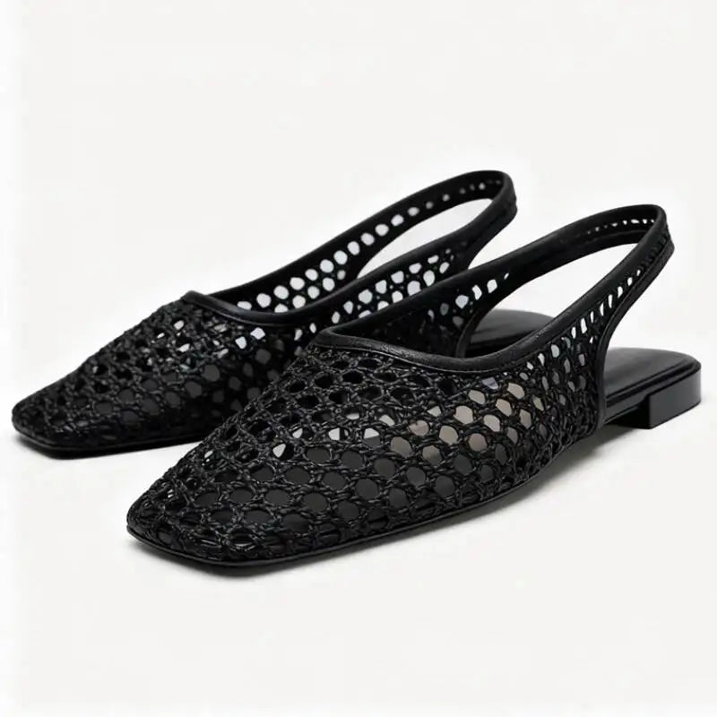 Aurelia geflochtene Mesh-Ballerinas in Schwarz