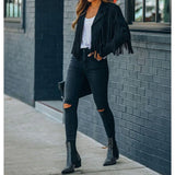 Fraya Fransenjacke Schwarz, Frontansicht
