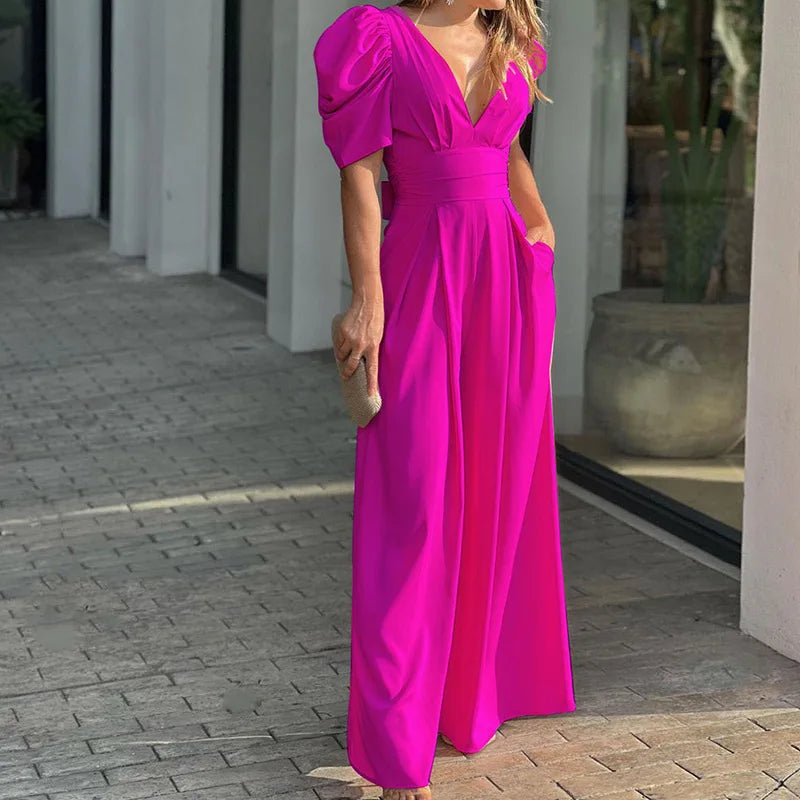 Marlowe Wide-Leg Jumpsuit in Rosarot für Damen mit hoher Taille von Talaine