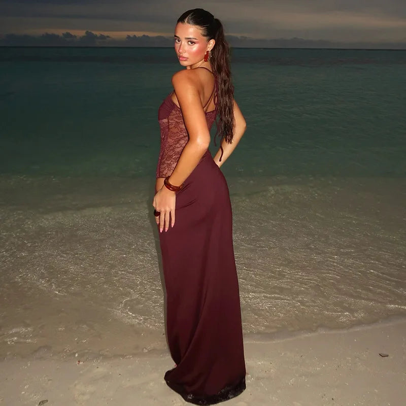 Maxikleid Damen figurbetont mit Bandeau-Look – Isabeau Lace von Talaine, Detailaufnahme